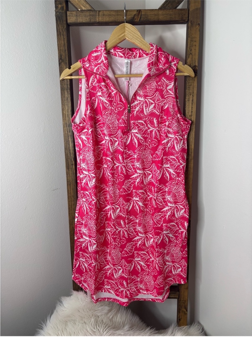 Dear Scarlett Sleeveless Pink Printed Polo Cool Down Dress - Picture 3 of 5